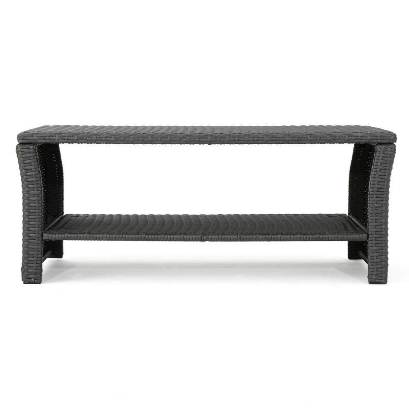Roomfitters St Lucia Outdoor Woven Rattan Coffee Table with Open Storage Shelf, Weather Resistant, Grey