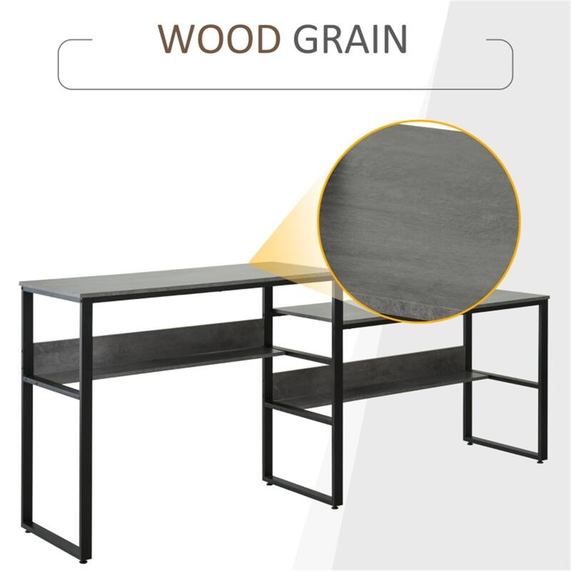 L Shaped Office Desk with Dual Level Design Standing and Sitting Workstation Gray Finish Sturdy Home Office Table