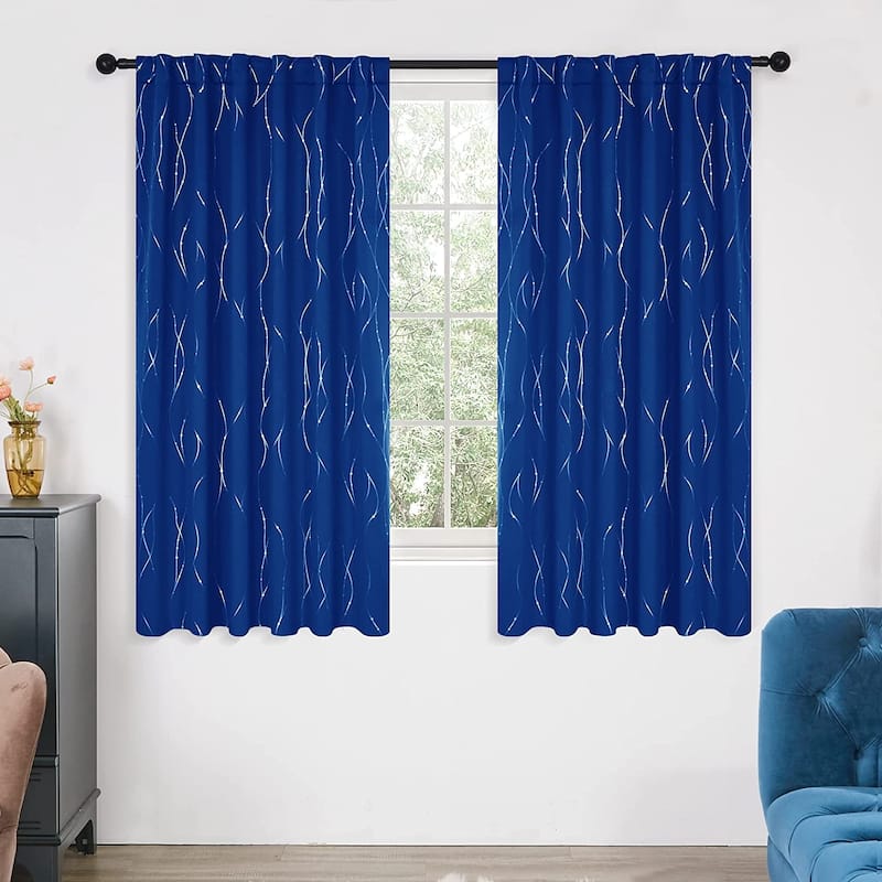 Deconovo Back Tab Silver Lines with Dots Curtain Panel Pairs(2 Panel) - 42x63 Inch - Royal Blue