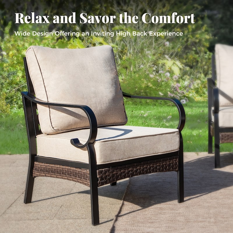 MAISON ARTS 5-Seat Outdoor Patio Furniture Sets, 2 x Cushioned Chairs, 1 x 3-Seat Sofa with Marbling Coffee Table