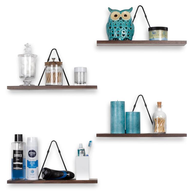 Rustic State Wall Mount Floating Shelves Wood with Triangle Bracket - Pack of 4