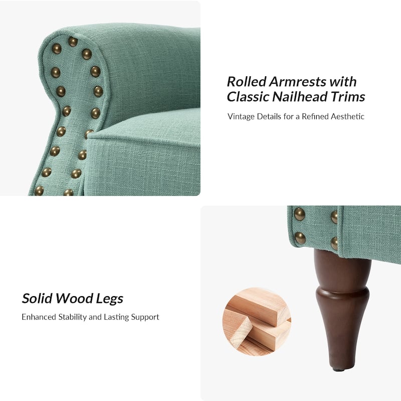 Nyctelius Upholstered Comfy Accent chair with Turned Wooden Legs and Nailhead Trim Set of 2 by HULALA HOME