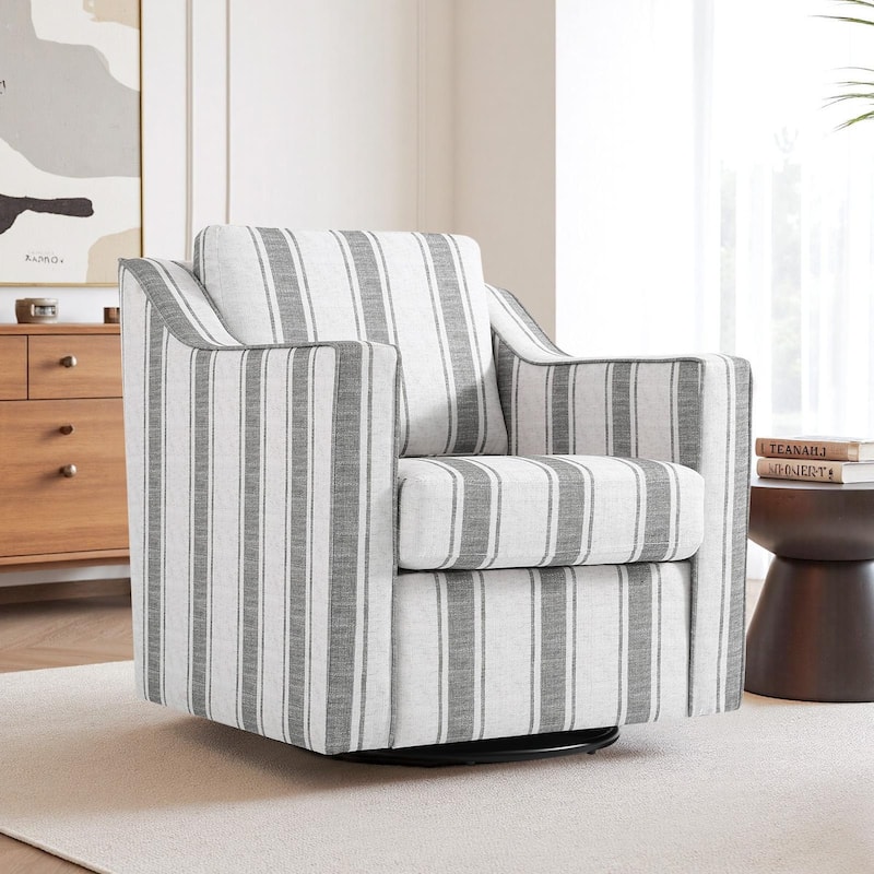 30" W Modern Accent Swivel Chair Comfy Upholstered Armchair Set of 2 - Stripe Grey/ Linen