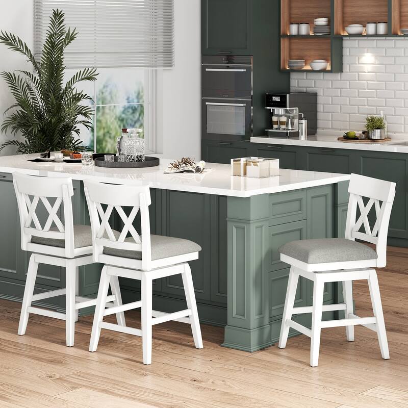 Gymax 26'' Bar Stool Wooden Chair Set of 4 w/Contoured Backrest Swivel