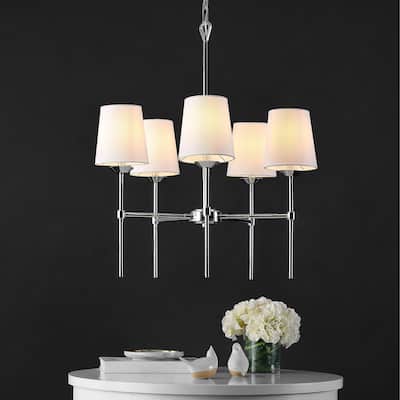 SAFAVIEH Lighting Vaska 5-Light Led Adjustable Pendant - 26" W x 26" L x 37.5-109.5" H - Chrome/White - 26Wx26Dx110H