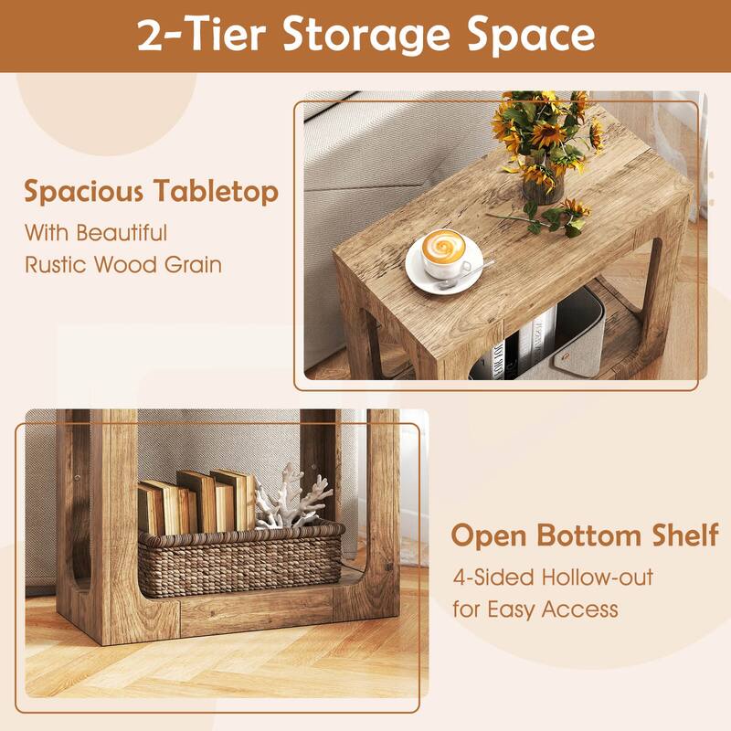 Costway 1/2 PCS 2-Tier End Table with Storage Shelf Hollow-out Design