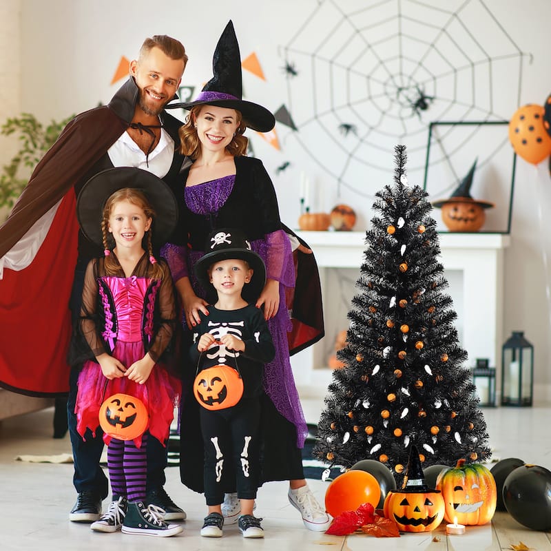 Gymax 4.5 FT Pre-Lit Artificial Halloween Christmas Tree w/ 6 Lighting