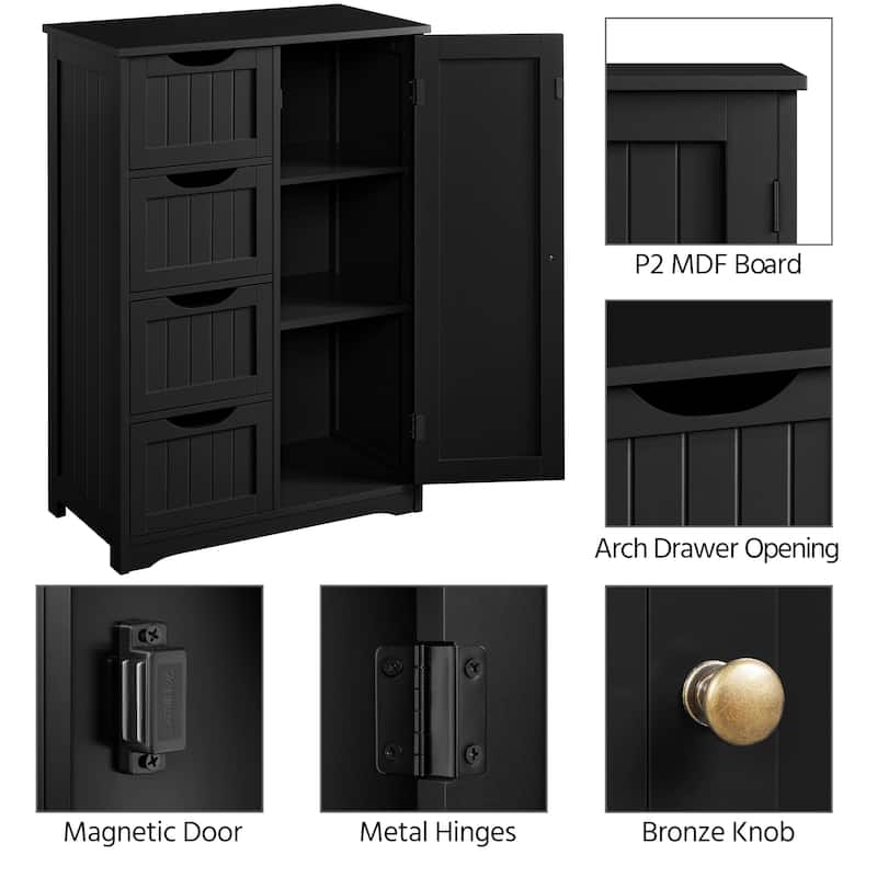 Yaheetech 4-Tier Wooden Bathroom Floor Cabinet for Bathroom Kitchen Bathroom, Livingroom