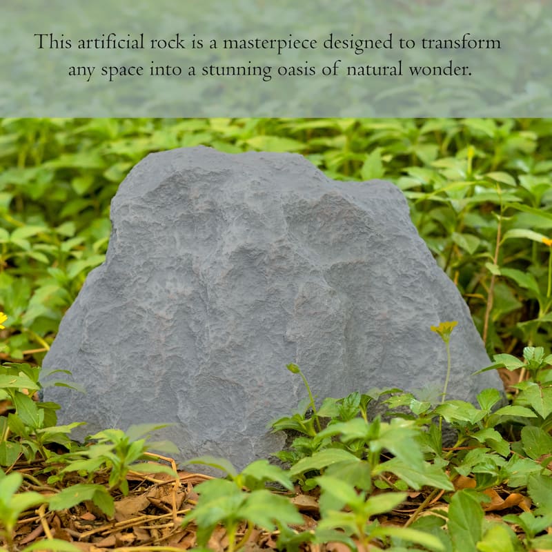 Decorative Outdoor Weather-Resistant Artistic Artificial Faux Stone Rock, Garden Patio Granite Grey Fiberglass Stone