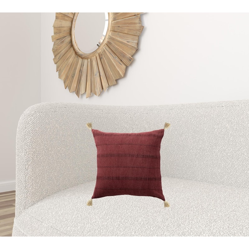 HomeRoots 18" X 18" Burgundy 100% Cotton Zippered Pillow