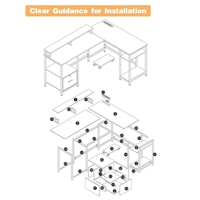 67" L Shaped Computer Desk with Power Outlet