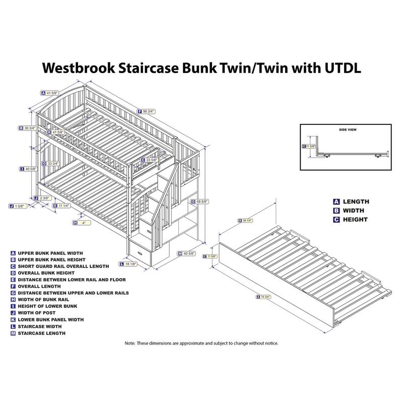 Westbrook Staircase Bunk Twin over Twin with Twin Trundle Bed in White