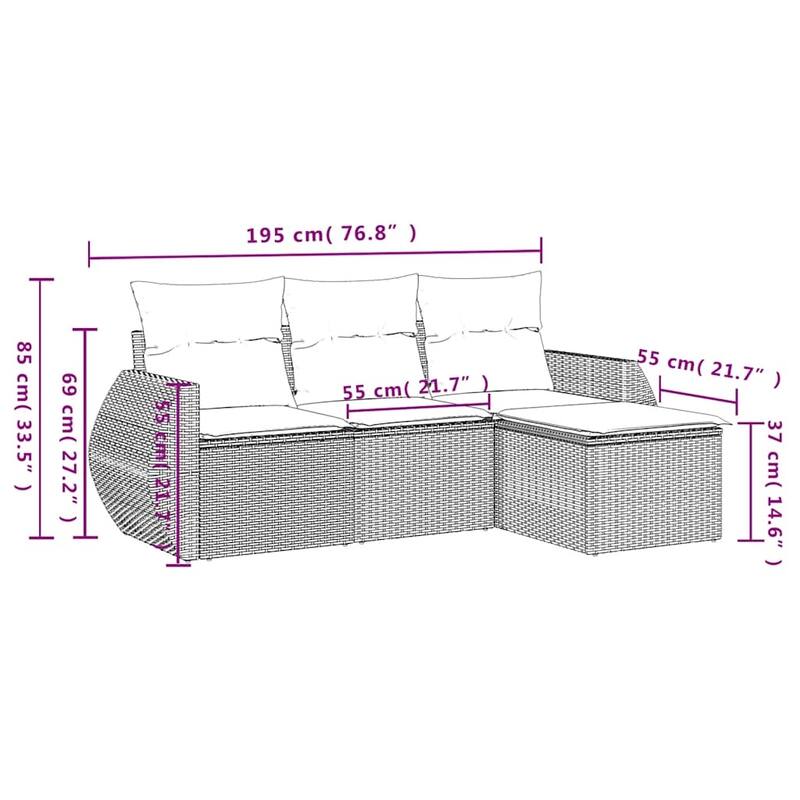 vidaXL Patio Sofa Set with Cushions Outdoor Furniture 9 Piece Poly Rattan - 21.7 x 24.4 x 27.2