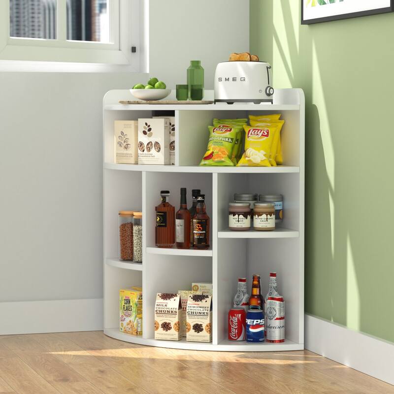 VECELO 4-Tier Adjustable Corner Bookshelf with Charging Station 3 AC Outlets & 2 USB Ports Waterproof Eco-Friendly Design
