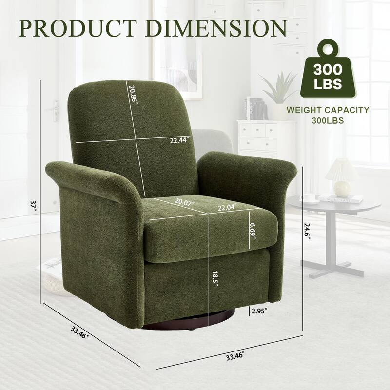 Linen Fabric Swivel Barrel Chair, Ergonomic Upholstered Single Sofa Chair, Lounge Armchair with Curved Back & Wood Base