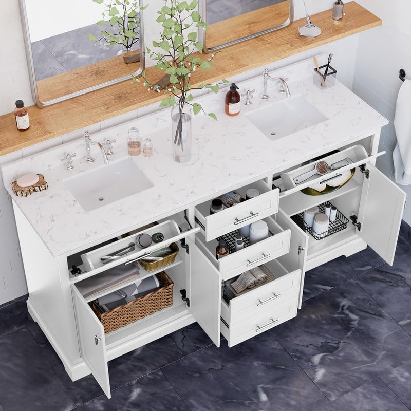 72-Inch Solid Wood Double Sink Bathroom Vanity – Modern Minimalist Design, Waterproof Finish, Soft-Close Drawers