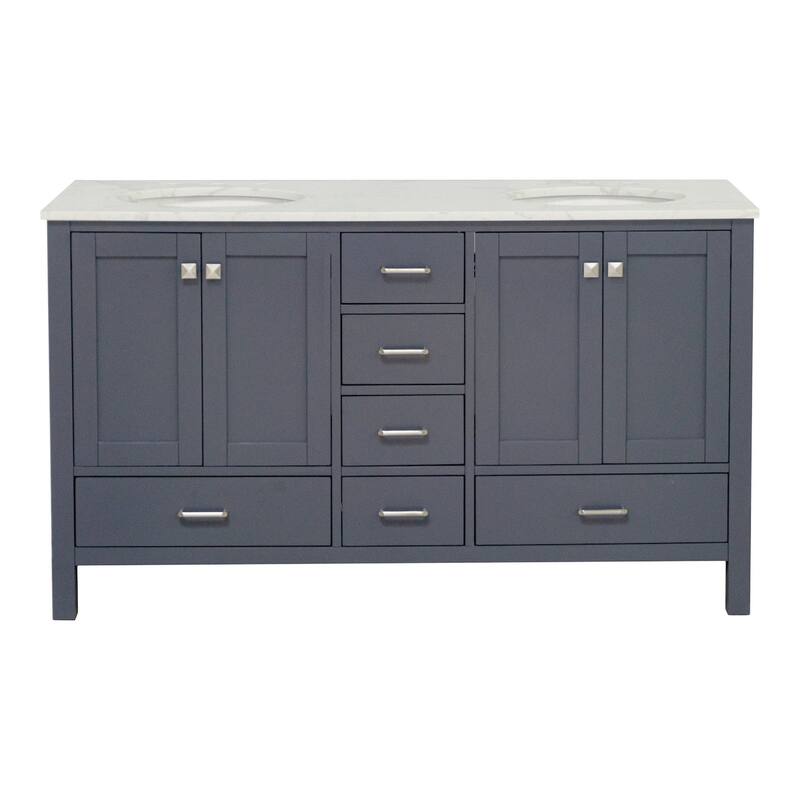 KitchenBathCollection Horizon 60" Double Bathroom Vanity with Engineered Carrara Top