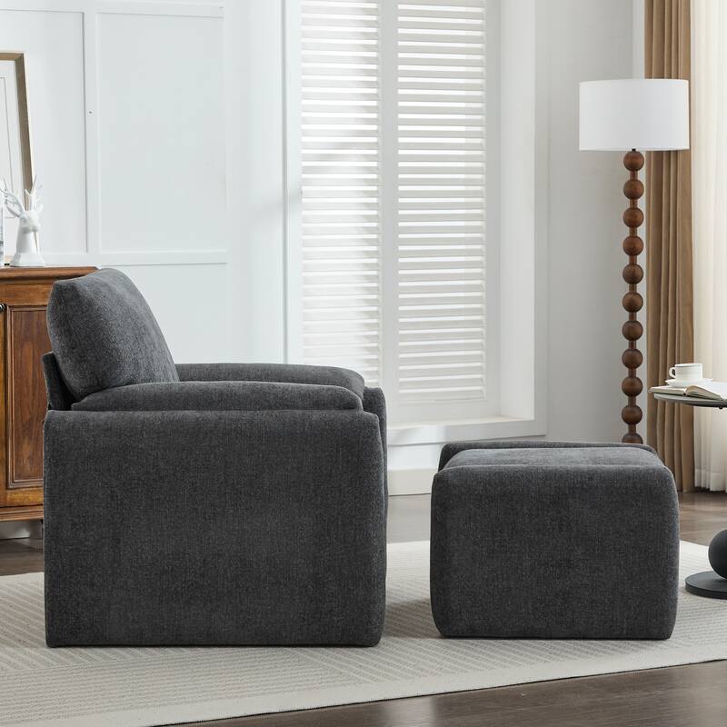Chenille Single Sofa Chair & Ottoman Set
