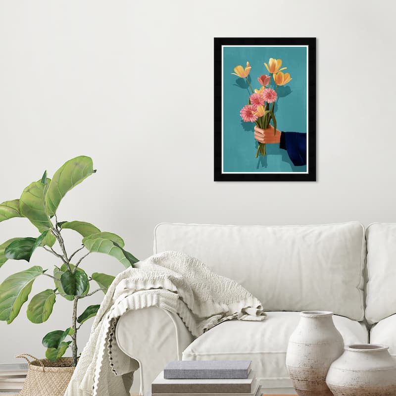 Wynwood Studio Prints Floral and Botanical Spring Bouquet Blue and Turquoise Rustic Wall Art Canvas Print - Black