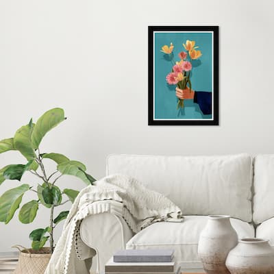 Wynwood Studio Prints Floral and Botanical Spring Bouquet Blue and Turquoise Rustic Wall Art Canvas Print