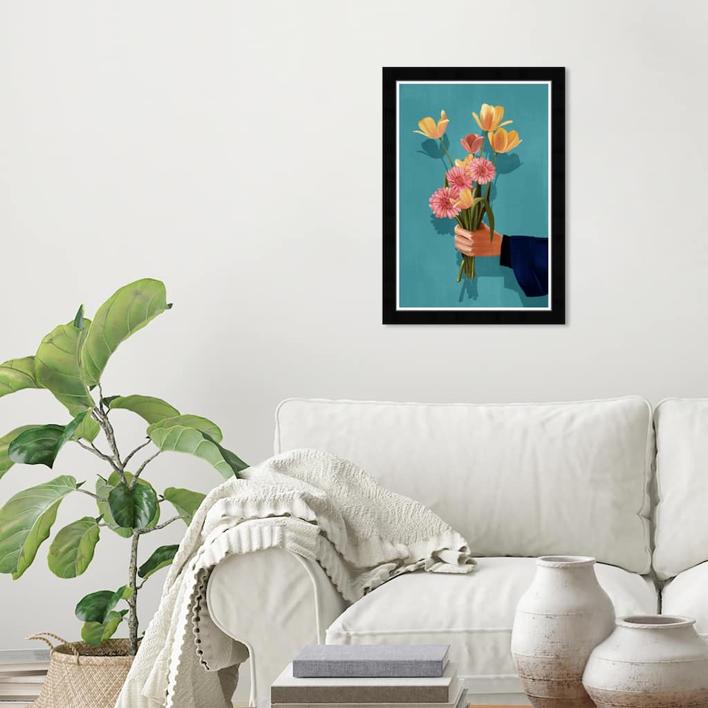 Wynwood Studio Prints Floral and Botanical Spring Bouquet Blue and Turquoise Rustic Wall Art Canvas Print