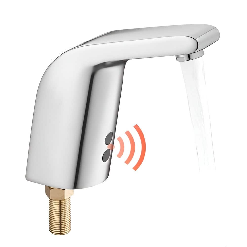 Silver Brass Touchless Bathroom Sink Faucet with Infrared Sensor and Easy Installation - 3.5 x 2.4 x 5.9 in
