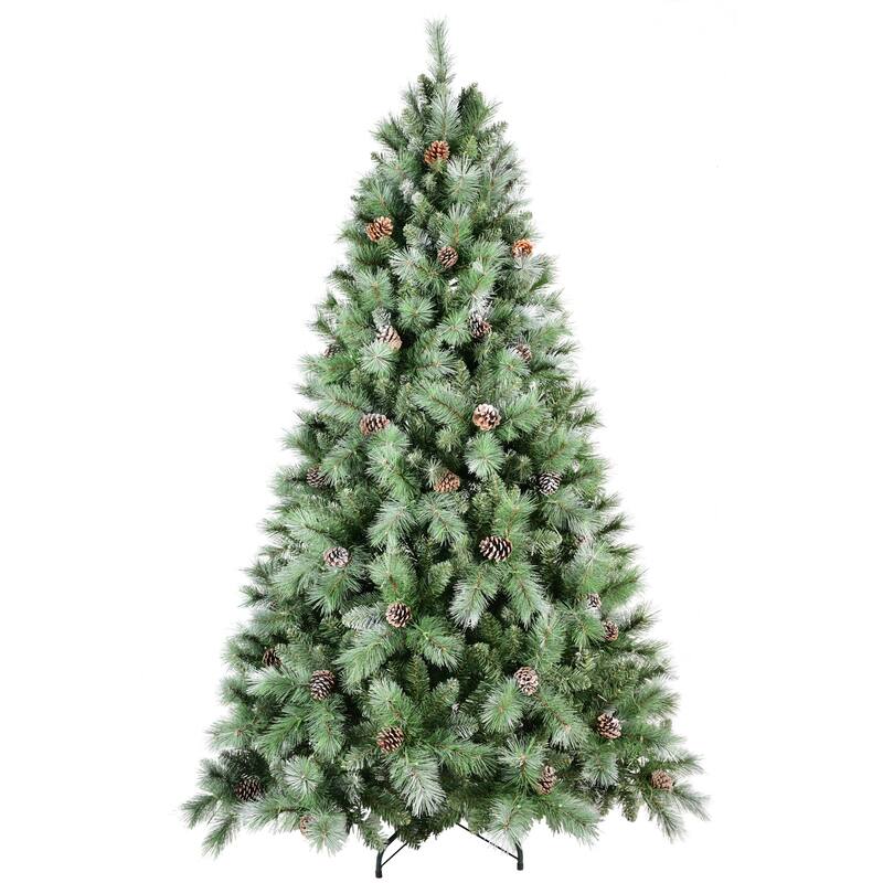 7.5FT Christmas Tree with 92 Pine Cones - 1588 Tips, Mixed PVC & Hard Needle Branches, Hinged Structure,Sturdy Metal Stand