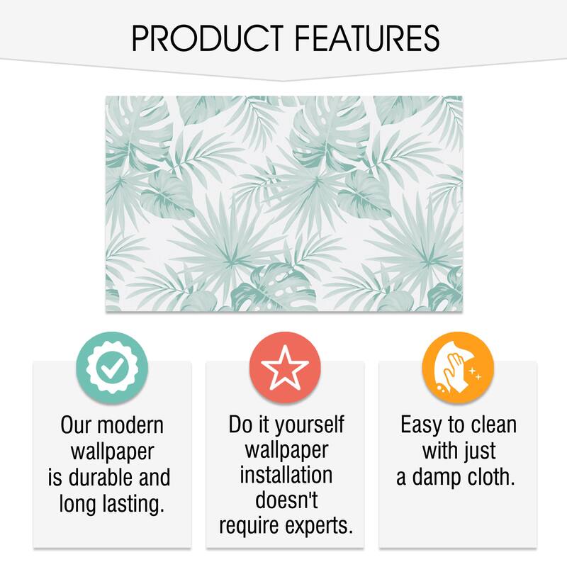 SUSSEXHOME Removable Wallpaper-Waterproof, Strippable, Light Resistance & Cleanable Wall Paper Roll-Wallpaper-Palms