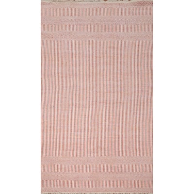 Hand Woven Oriental 100% Wool Carpet Traditional Geometric Coral Durrie-Kilim Area Rug - 8' 0'' X 5' 1''