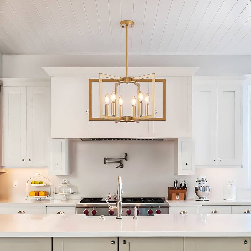 22" Modern Geometric 6-Light Chandelier - Industrial Metal Pendant Light Fixture for Living Room,(Bulb Not Included)