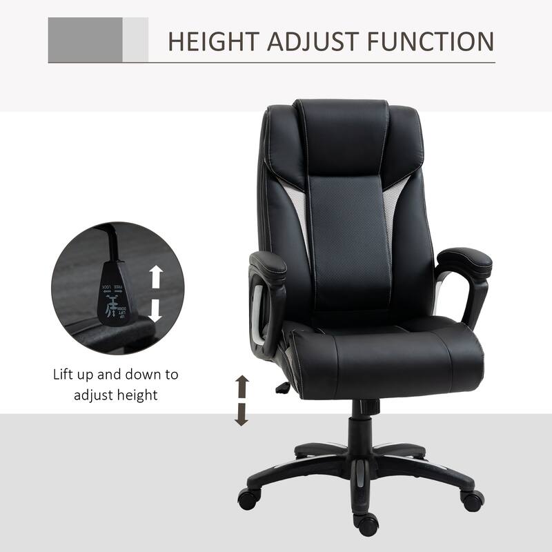 Black Ergonomic Office Chair with Mesh Back, PU Leather Accents, and Rocking Function - 26.25" W x 28" D x 44.25" - 47.25" H