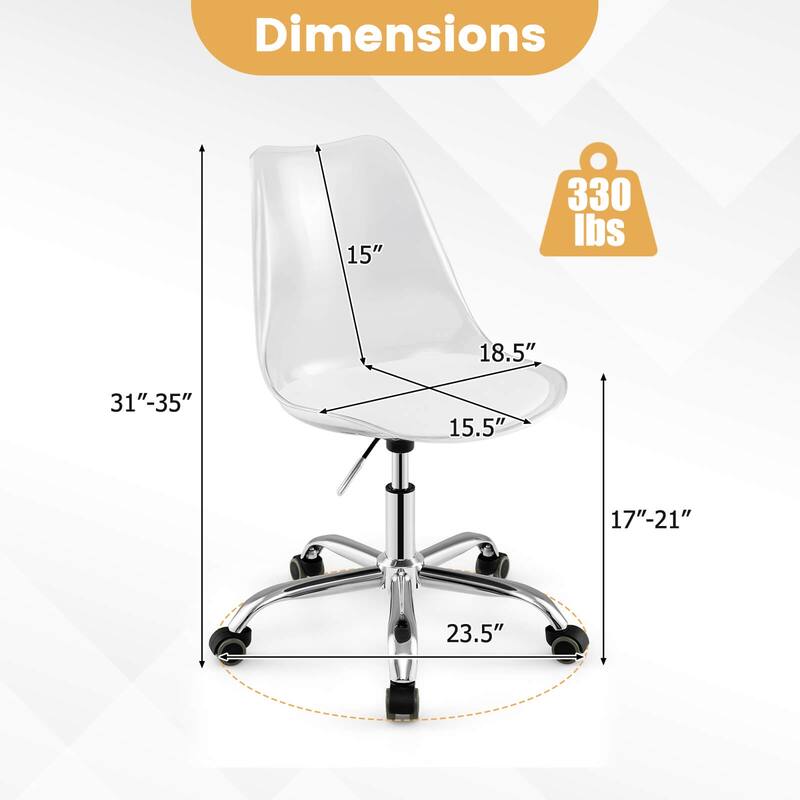 Costway 1/2 PCS Clear Desk Chair with Swivel Seat & Soft PU Leather - See Details