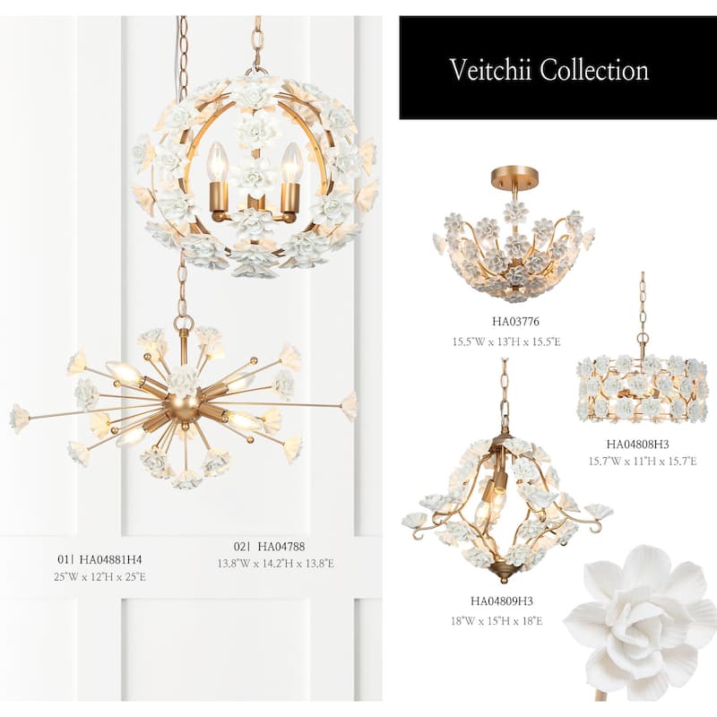 Veitchii Luxury Gold Ceramic Chandelier 4-light Modern Contemporary LED Sputnik Ambient Light