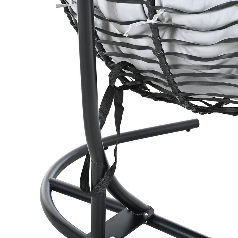 Hanging Hammock Chair with Stand, Foldable Rattan Egg Swing Chair with Iron Frame and Plush Cushion & Removable Headrest