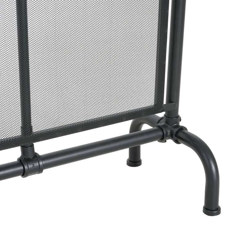 Roomfitters Celeste 1-Panel Iron Fireplace Screen with Industrial Pipe Design, Black Finish