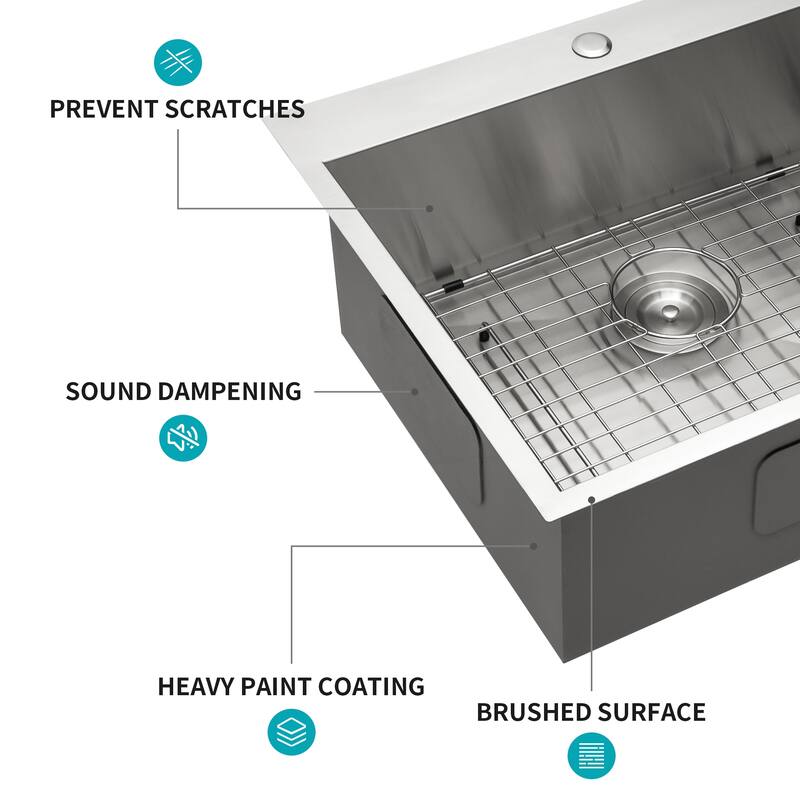 Kitchen Sink Drop In 16 Gauge Stainless Steel 25" Single Bowl Topmount Kitchen Sink Basin