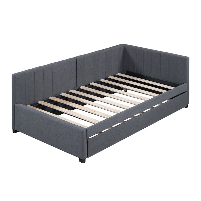 Twin Size Upholstered Sofa Bed Frame with Trundle