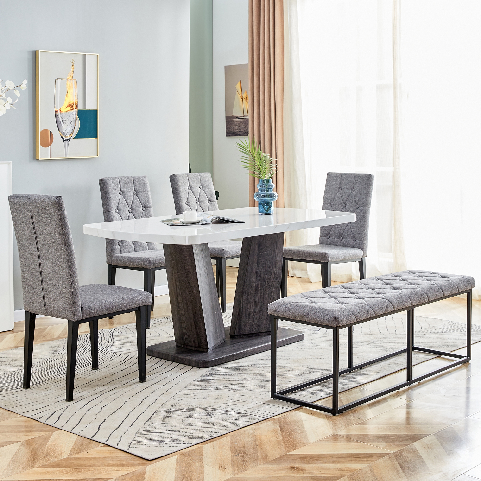 6 piece top marble dining set