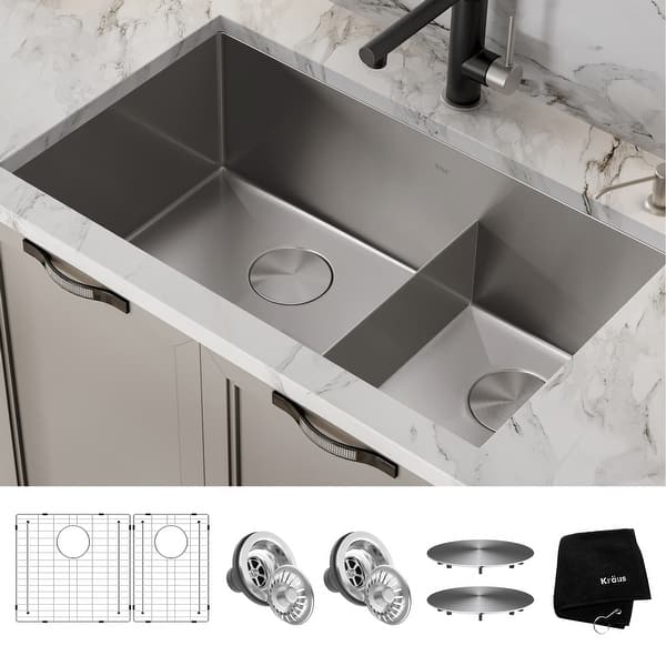 KRAUS Standart PRO Stainless Steel 32 in 60/40 Undermount ...