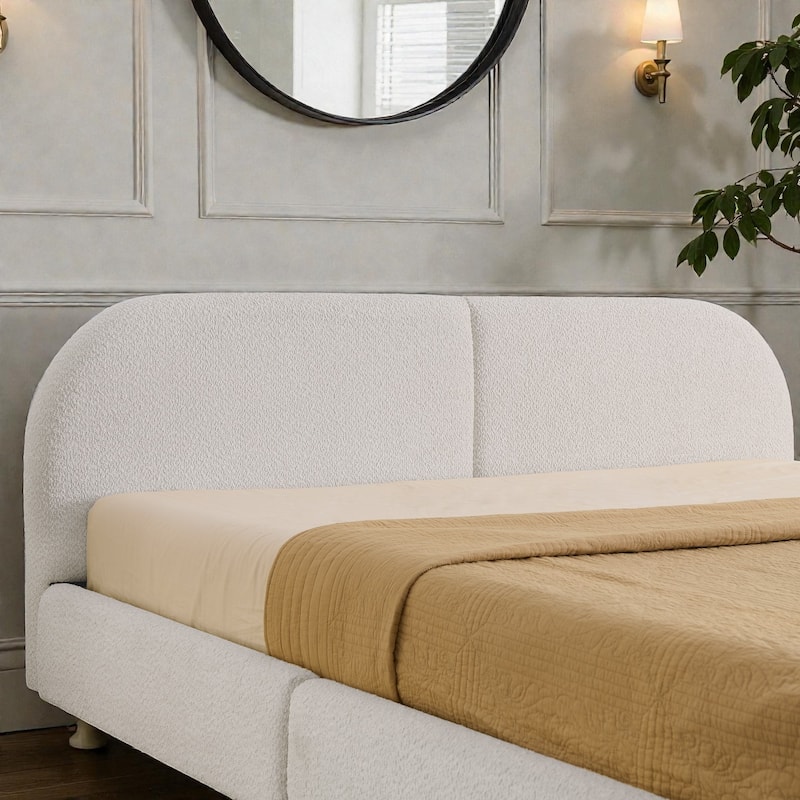 Upholstered Bed Frame with Tall Curved Headboard and Storage Drawers, Modern Minimalist Platform Bed No Box Spring
