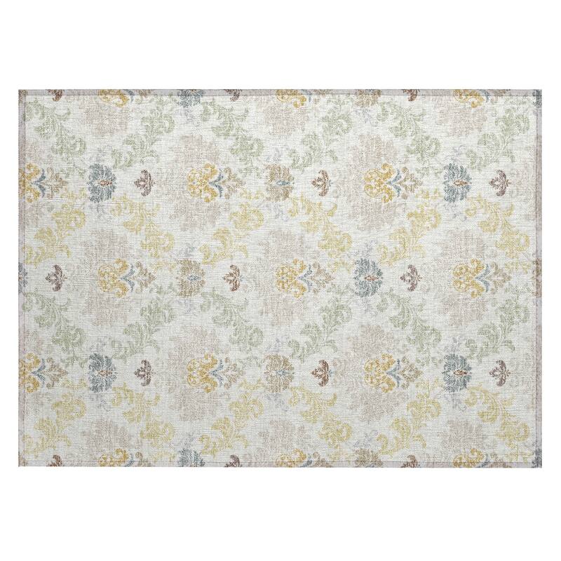 Machine Washable Indoor/ Outdoor Damask Patna Chantille Rug