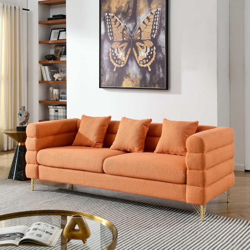 Deep Seating Sofa with 3 Pillows, Removable Cushions and Gold Legs