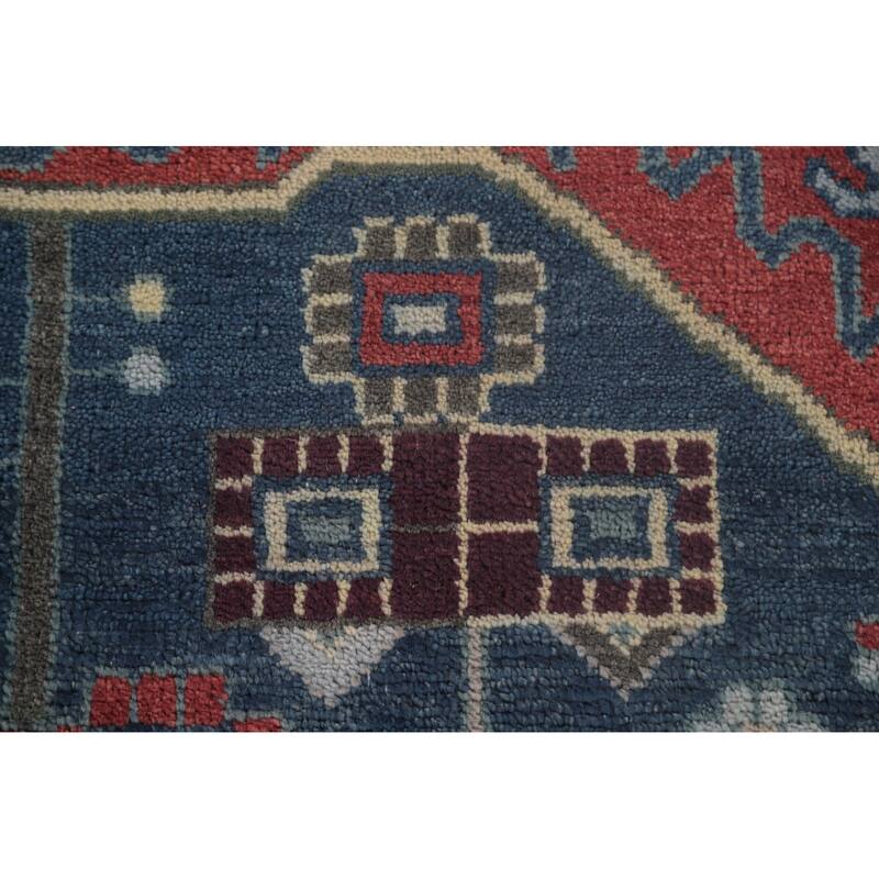 Blue Kazak Indian Area Rug Hand-Knotted Geometric Wool Carpet - 8'1" x 9'9"