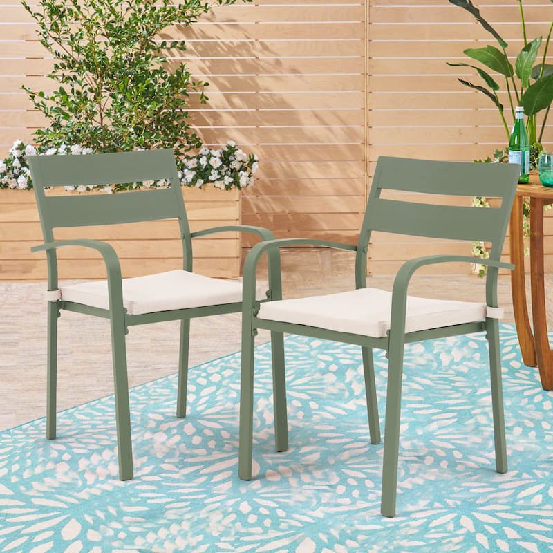 Outdoor Cushioned Aluminum Dining Chair Stackable Patio Armchairs (Set of 2)