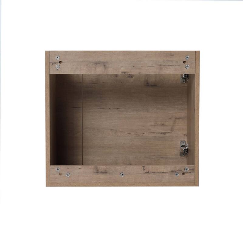22 inch Plywood Wall-Mounted Bathroom Vanity in Grey Oak with Integrated Ceramic Sink in White with Soft Closing Door