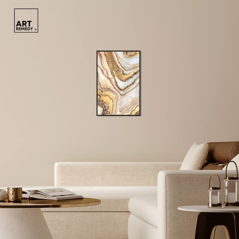 Art Remedy Golden Lines Framed Mineral, Agate & Geode 1 Piece Canvas Wall Art