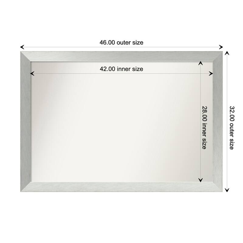 Brushed Sterling Silver Framed Non-Beveled Custom Wall Mirror, Bathroom Vanity Mirror - Outer Size: 46 x 32