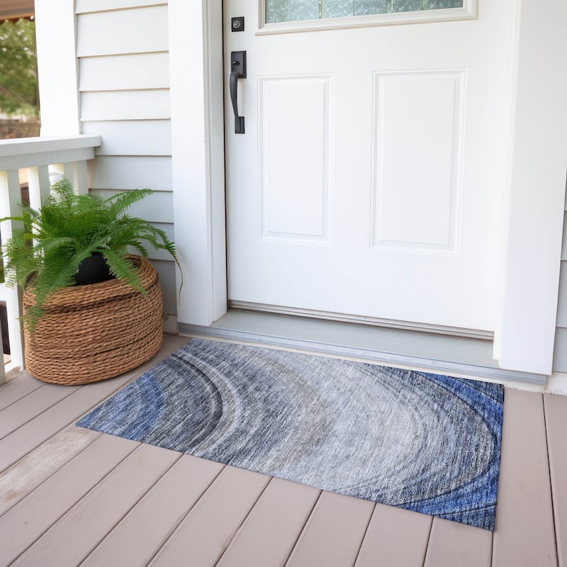 Machine Washable Indoor/ Outdoor Chantille Abstract Wave Rug