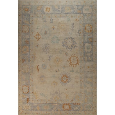 Vegetable Dye Oushak Turkish Large Rug Floral Handmade Wool Carpet - 9'10" x 13'8"