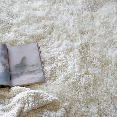 EXQUISITE RUGS Sumo Shag Hand-loomed Polyester/Microfiber White Area Rug.